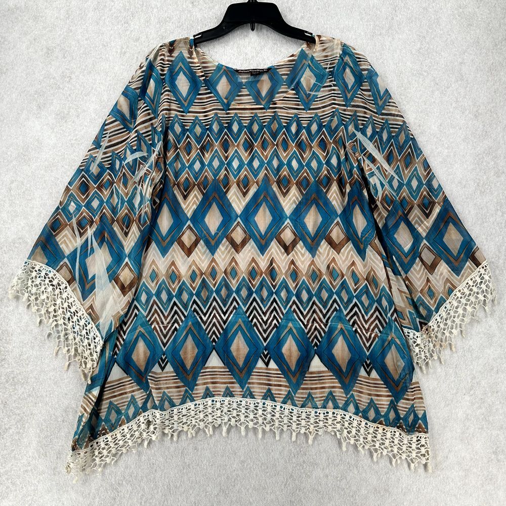 Mushka by Sienna Rose Kimono Top LG Boho Gypsy Chiffon Drapey Blouse Crochet